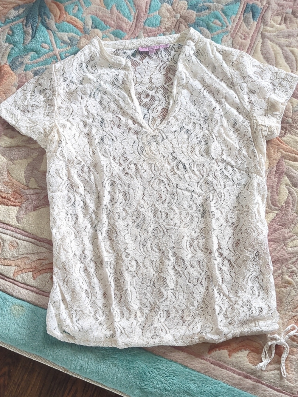 Calypso St. Barth Ivory Lace V-Neck Short Sleeve Top